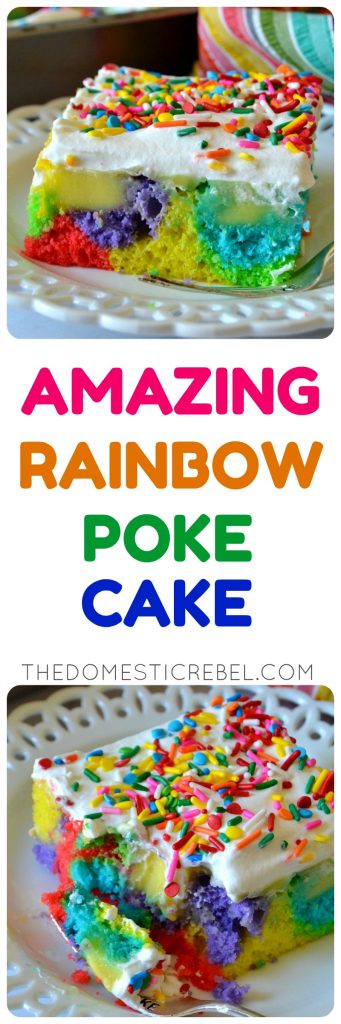 Amazing Rainbow Poke Cake collage