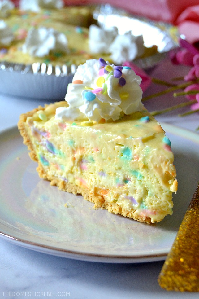 No-Bake Cake Batter Pie on a plate with fork