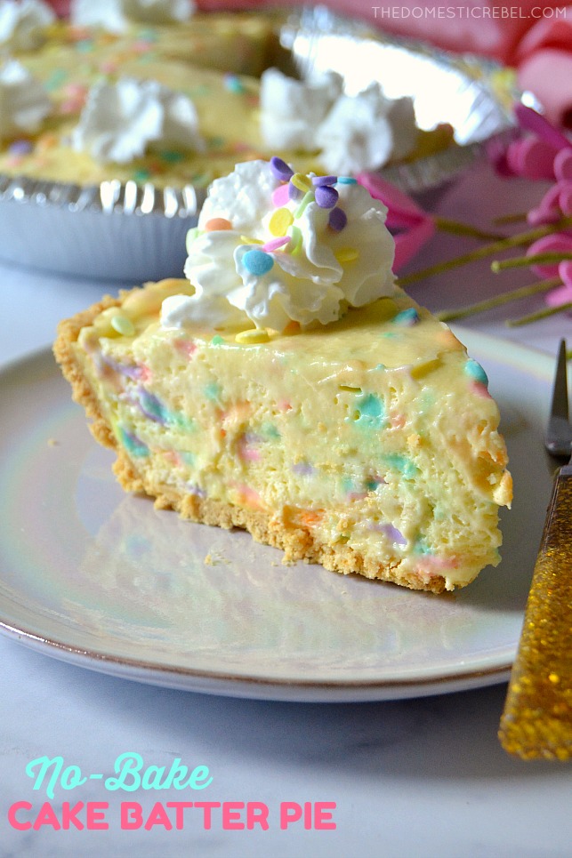No-Bake Cake Batter Pie on a plate with a fork