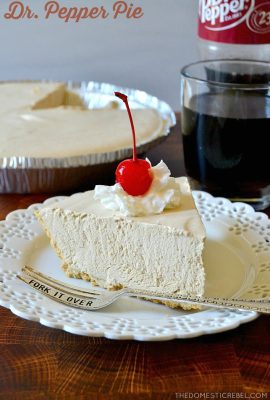 Dr Pepper Pie on white plate with fork