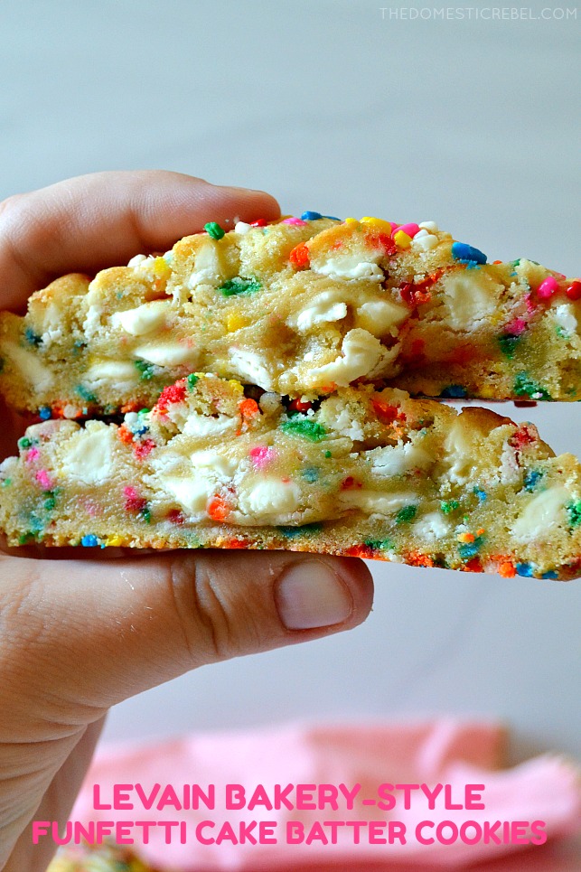 photo of author holding a broken open funfetti sugar cookie