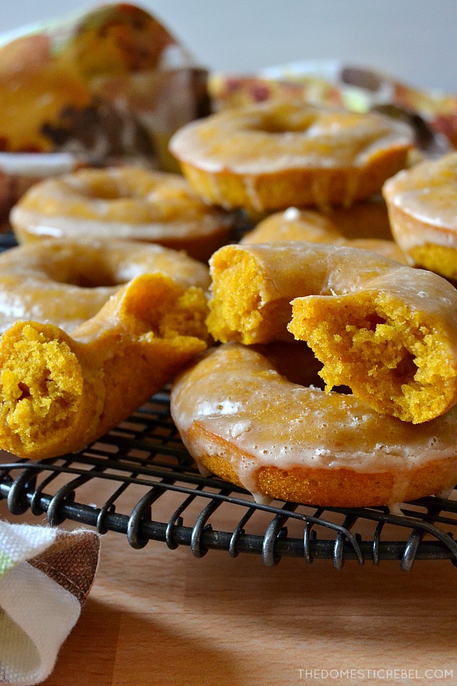 photo of pumpkin donuts arranged on a wire rack