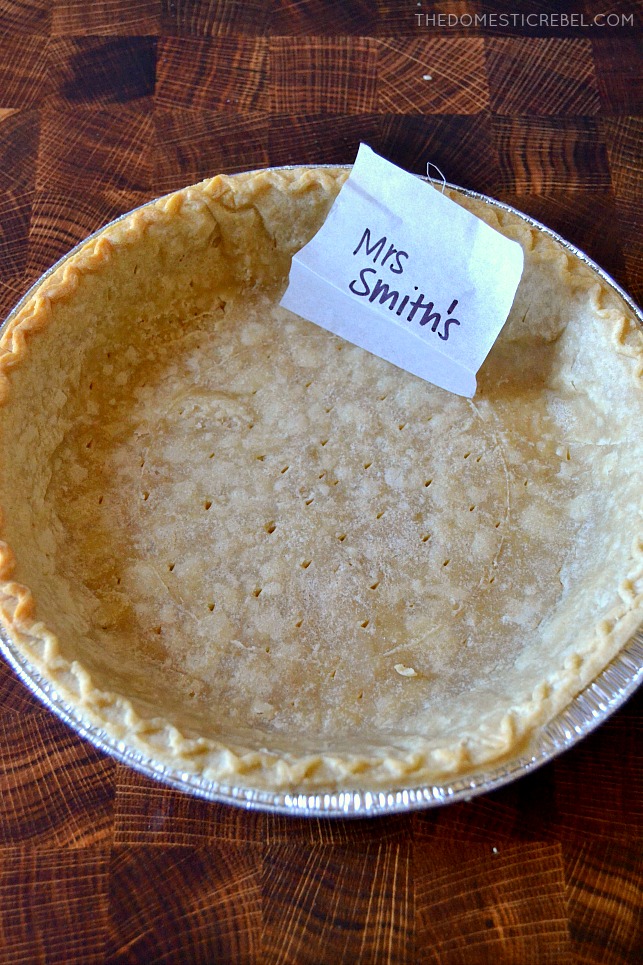 "Mrs. Smiths" pie crust on a wood background
