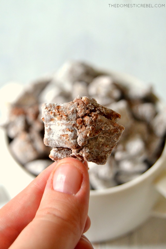 Author holding a cluster of muddy buddies