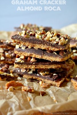 small stack of graham cracker almond roca toffee