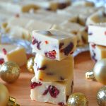 white chocolate cranberry fudge pieces stacked
