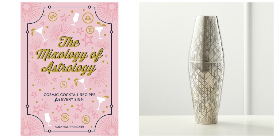 mixology of astrology book and cocktail shaker collage