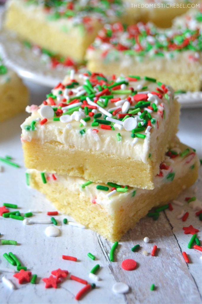 Small stack of two Christmas sugar cookie bars