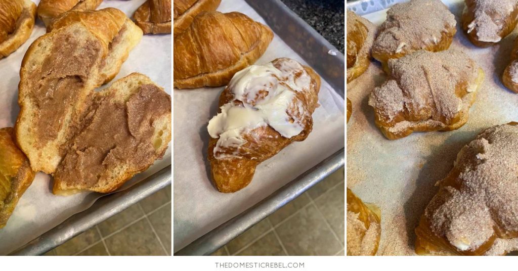a collage on how to prepare churro croissants