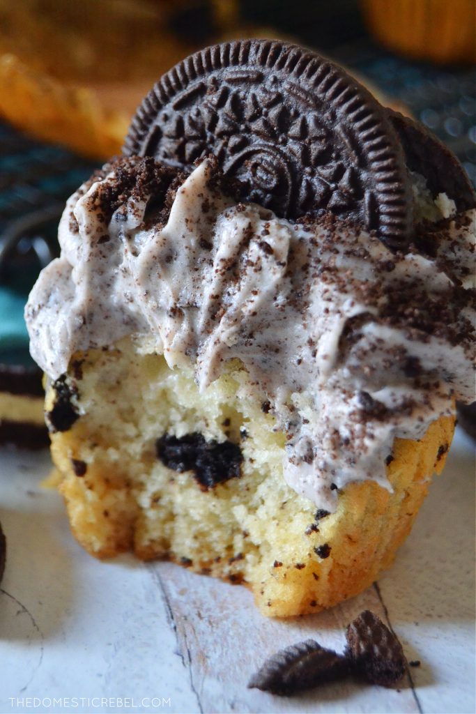 Oreo Cupcake with a bite taken out of it