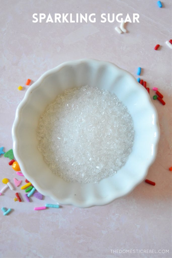 white sparkling sugar in a small white bowl