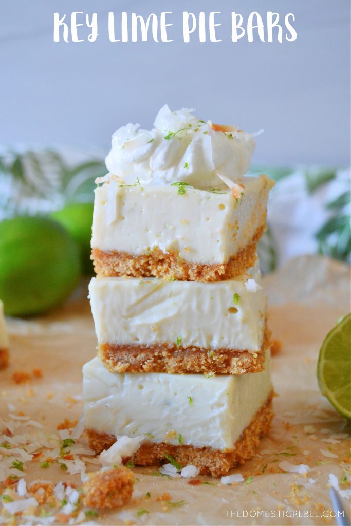 a trio stack of key lime pie bars