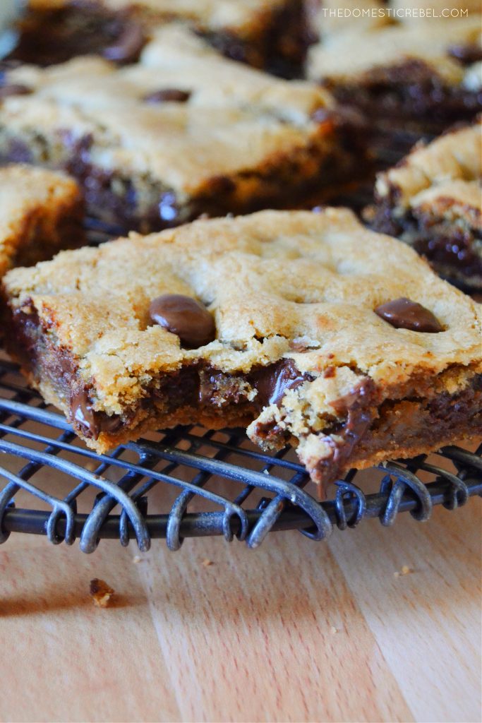 a square of cookie bar with a bite missing