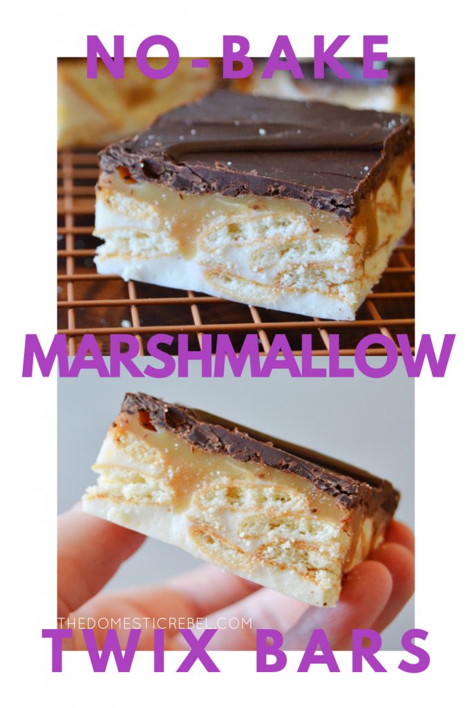 no bake marshmallow twix bars photo collage