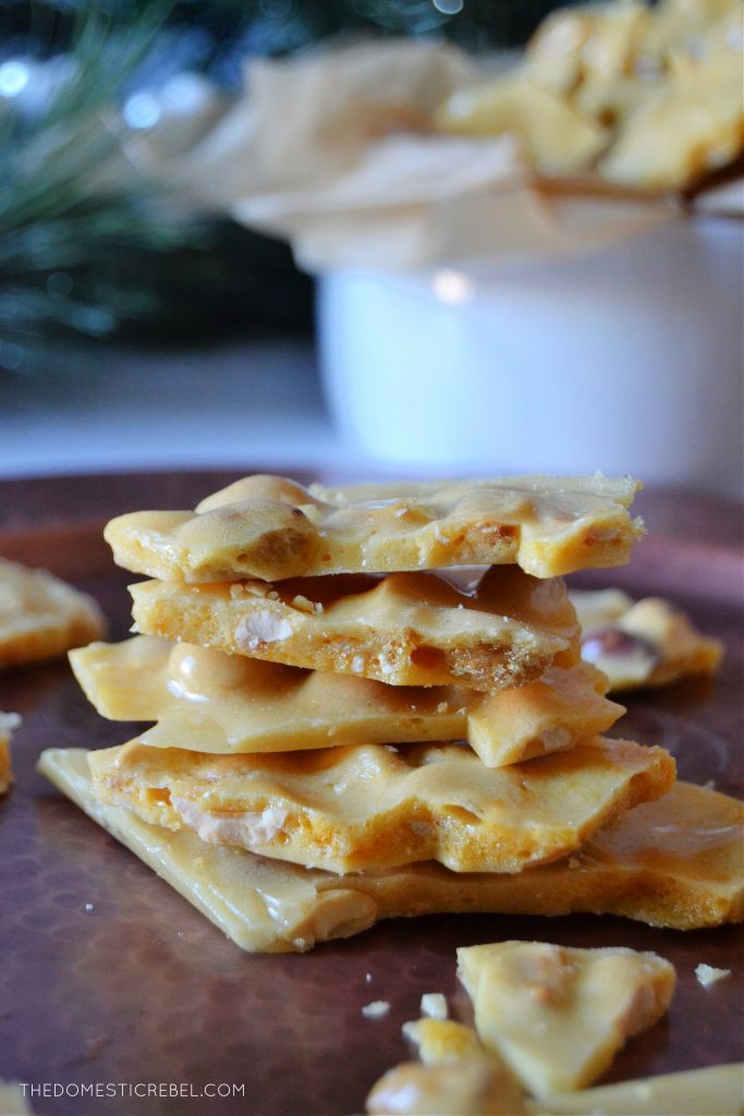 a stack of peanut brittle pieces