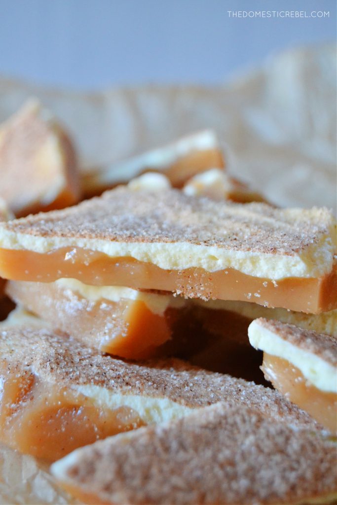 a close up photo of churro toffee to show texture