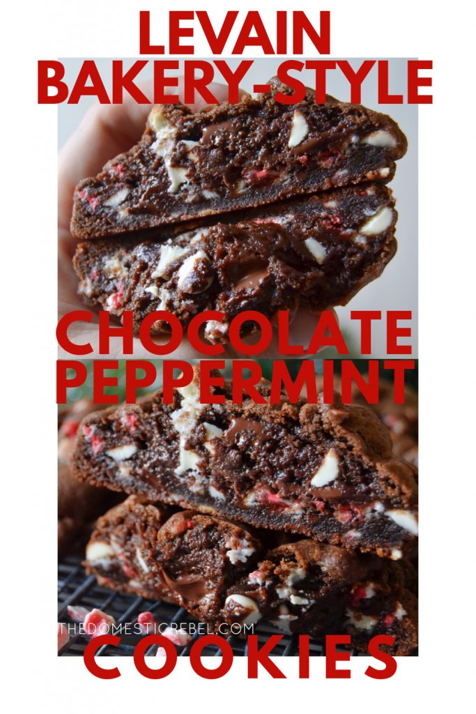 levain bakery-style chocolate peppermint cookies photo collage