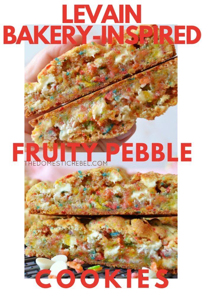 levain bakery inspired fruity pebble cookies photo collage